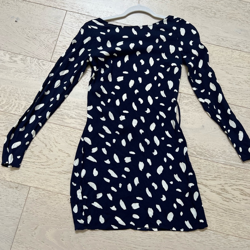 Reformation Printed Long Sleeve Open Back Dress